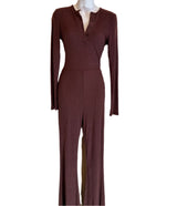 Pretty Little Thing Chocolate Wine Wide Stretch Leg Jump Suit Size 4