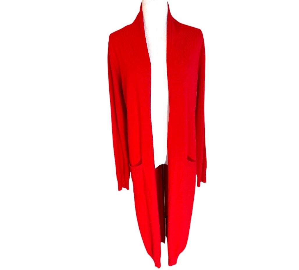 Grace Karin Holiday Red Long Open Front Cardigan Size Large