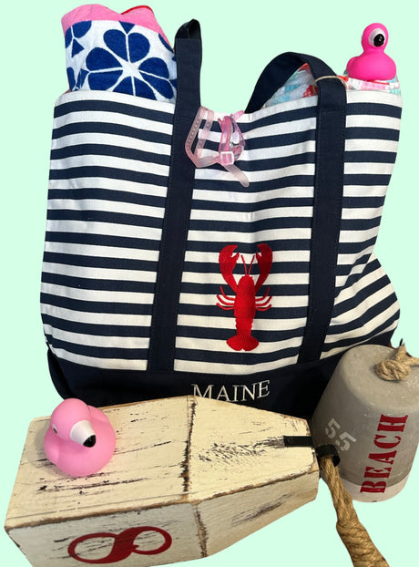 Lobster Canvas Boat Striped Tote