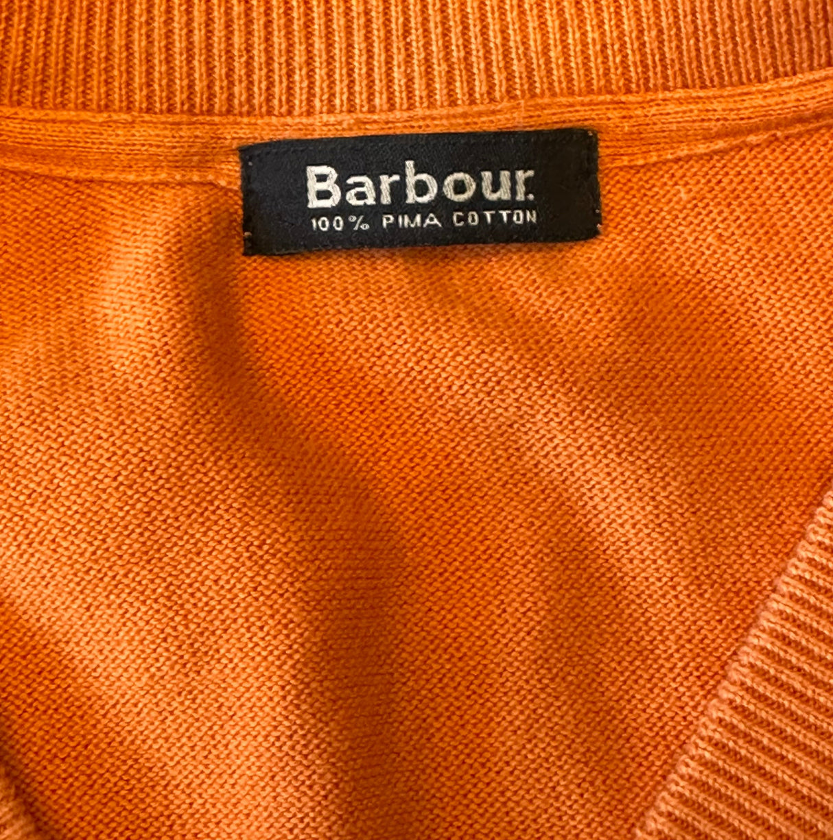 Barbour Kelso Burnt Orange 100% Pima Cotton V-Neck Preloved Sweater 2XL*