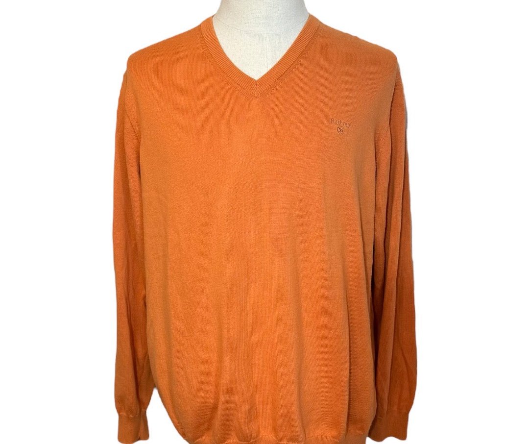 Barbour Kelso Burnt Orange 100% Pima Cotton V-Neck Preloved Sweater 2XL*