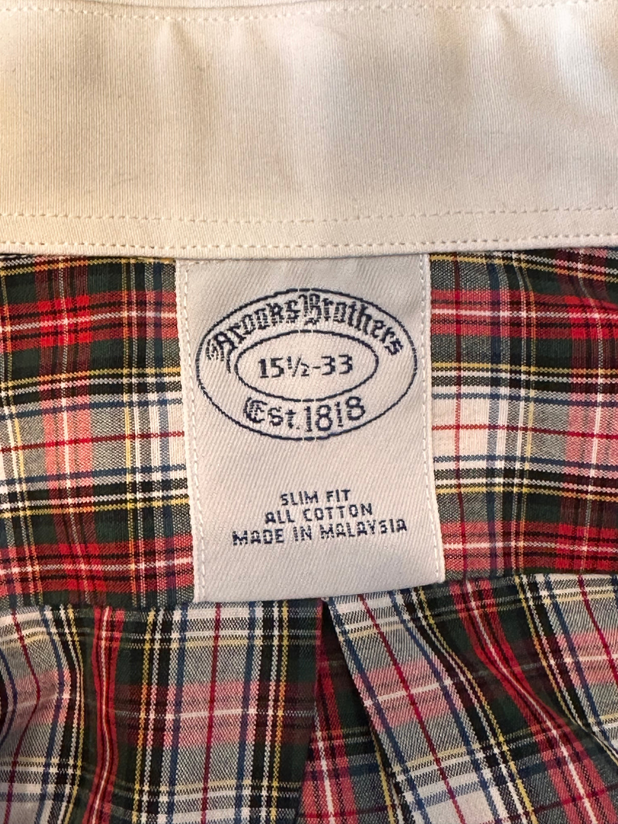 Brooks Brothers Slim Fit Holiday Plaid Preloved Cotton French Cuffs 151/2 33*