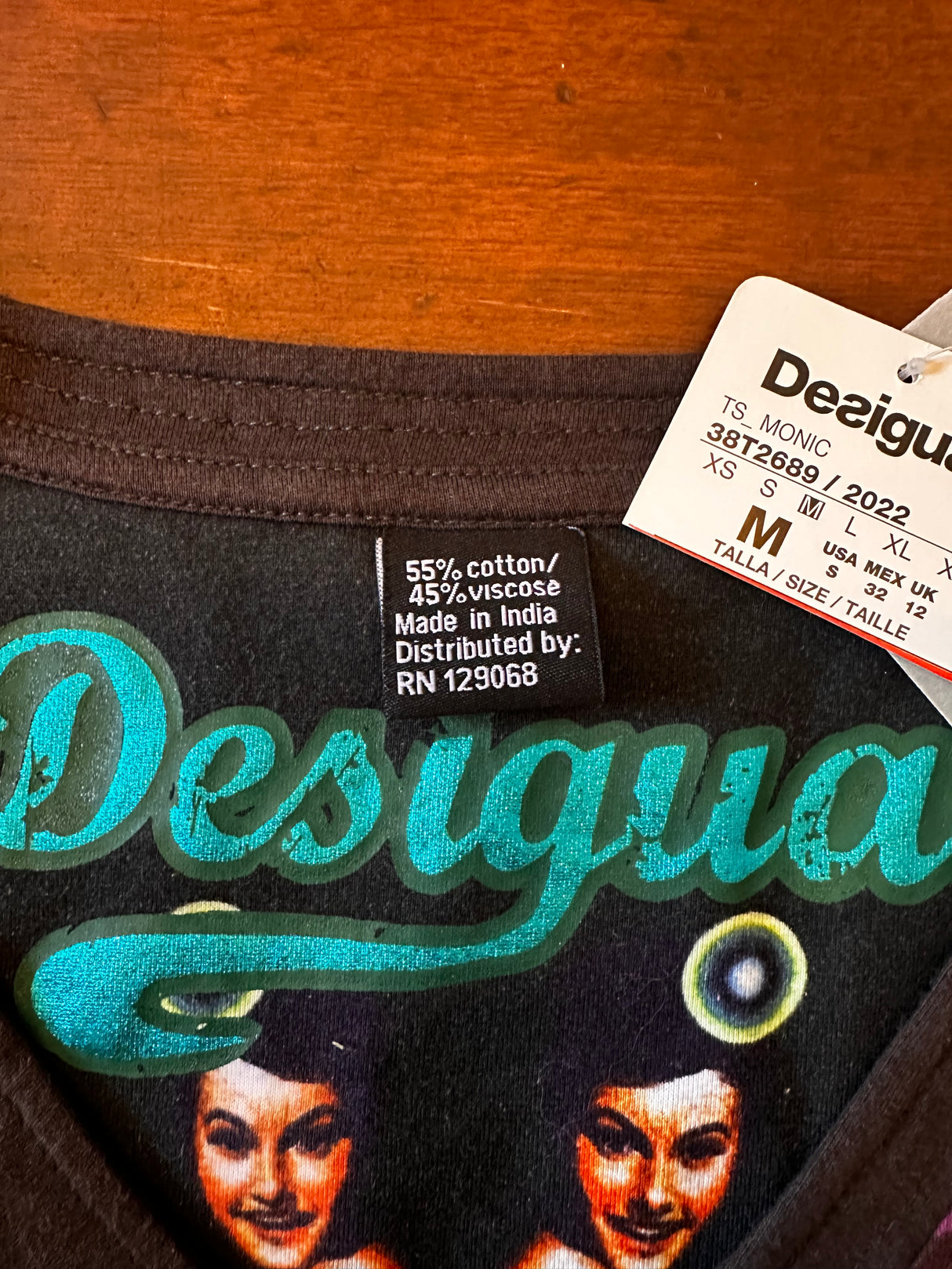 Desigual Multicolor V Neck Cotton Blend Womens Top Size Medium NEW