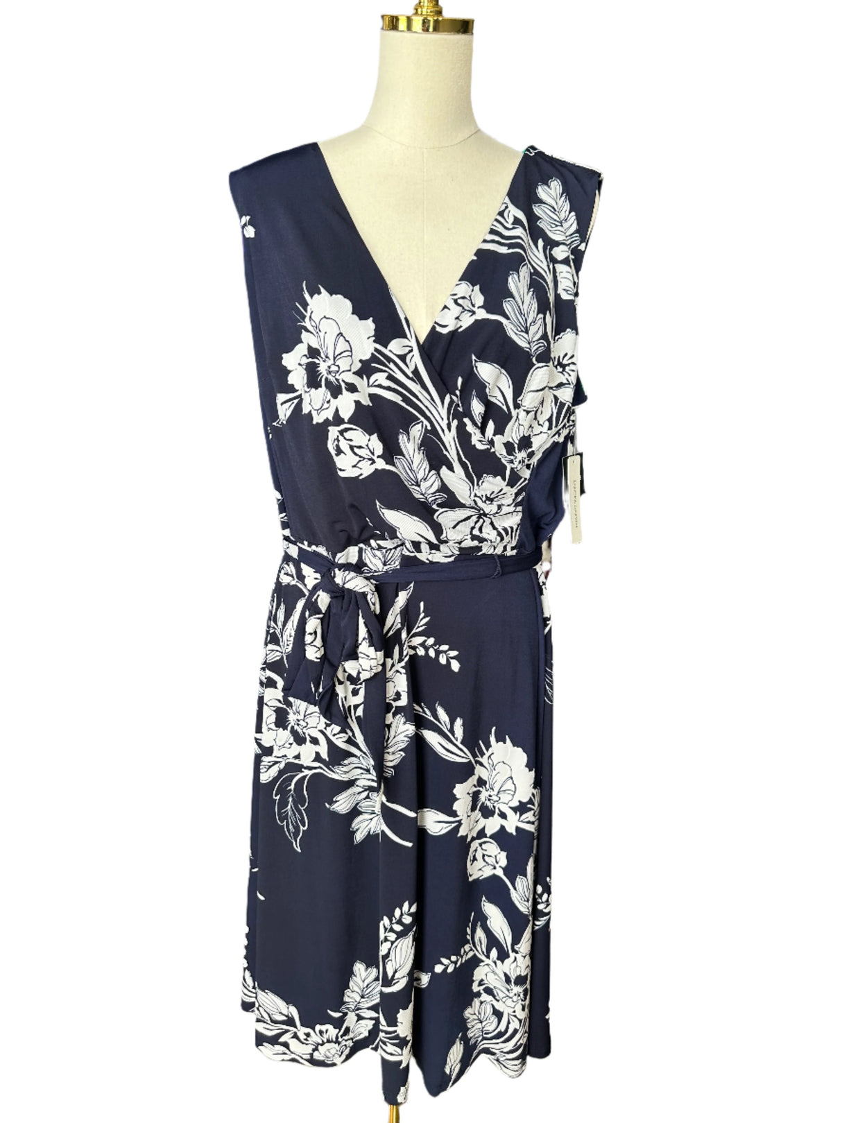 Sandra Darren Navy Floral Belt Dress