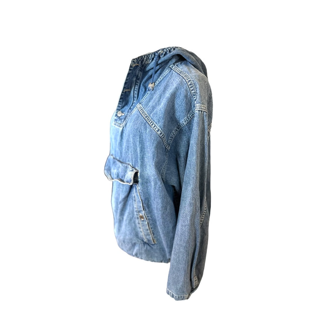 Gap Hooded Denim Vintage 80's Unisex Kangaroo Pouch Pullover Size Medium*