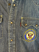 Levi's US Navy Patch Vintage Unisex Preloved Denim Shirt Size Large