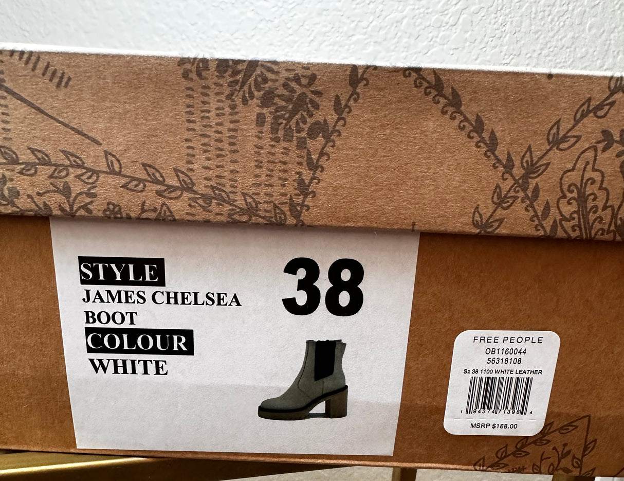 Free People James Chelsea White Leather Made In Spain Boots Size 38 (7.5)