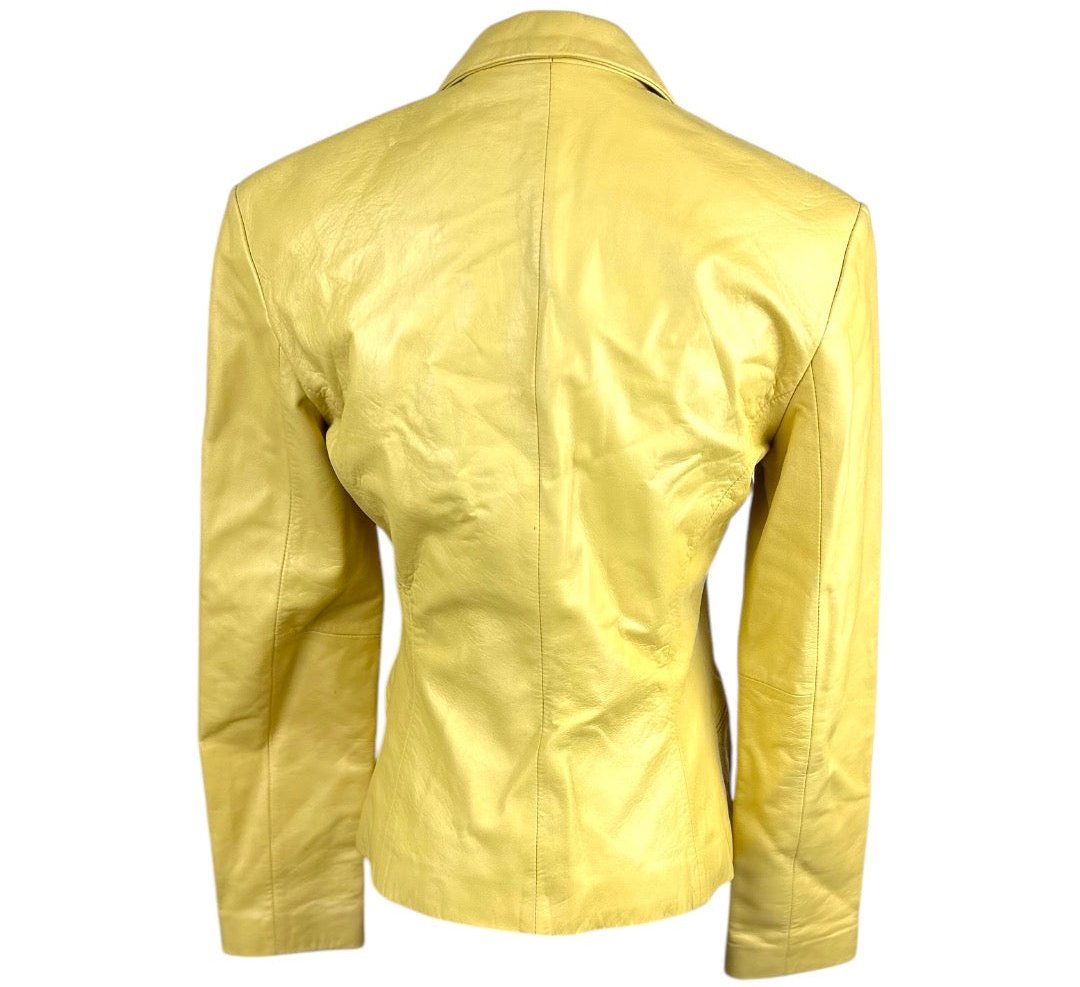 Ann Taylor 90's Retro Yellow Soft Leather Womens Full Zip Jacket Size XSmall*