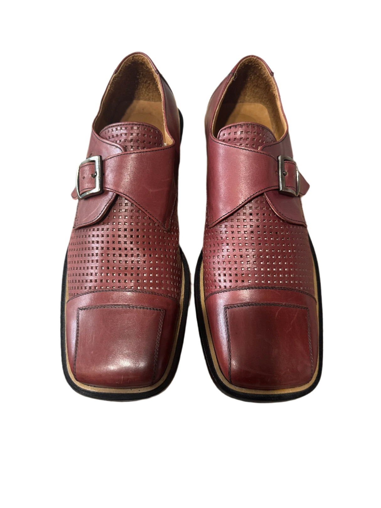 Moda Nova Made in Italy Red Leather Monk Strap Vintage Mens Shoes Size 13*