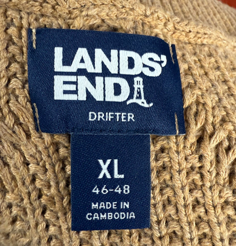 Lands End Drifter Tan Cable Knit 100% Cotton Mens Preloved eSweater Vest XL*