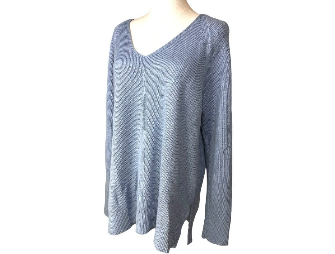 Athleta Ribbed Light Blue V Neck Sweater Size Large*