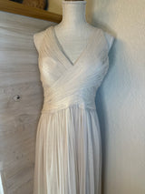 Hitherte by Anthropologie Sheer Champaigne Evening Dress