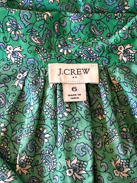 J. Crew Emerald Green Floral Cotton Preloved Mini Dress Size 6*