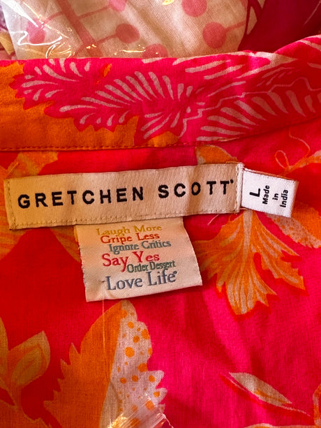 Gretchen Scott Orange & Pink Long Sleeve Pajama Top Large NEW