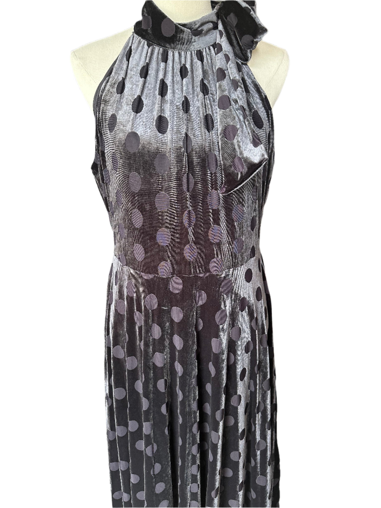 Calvin Klein Velvet Polka Dot Chrome Evening Dress Preloved Size 12*