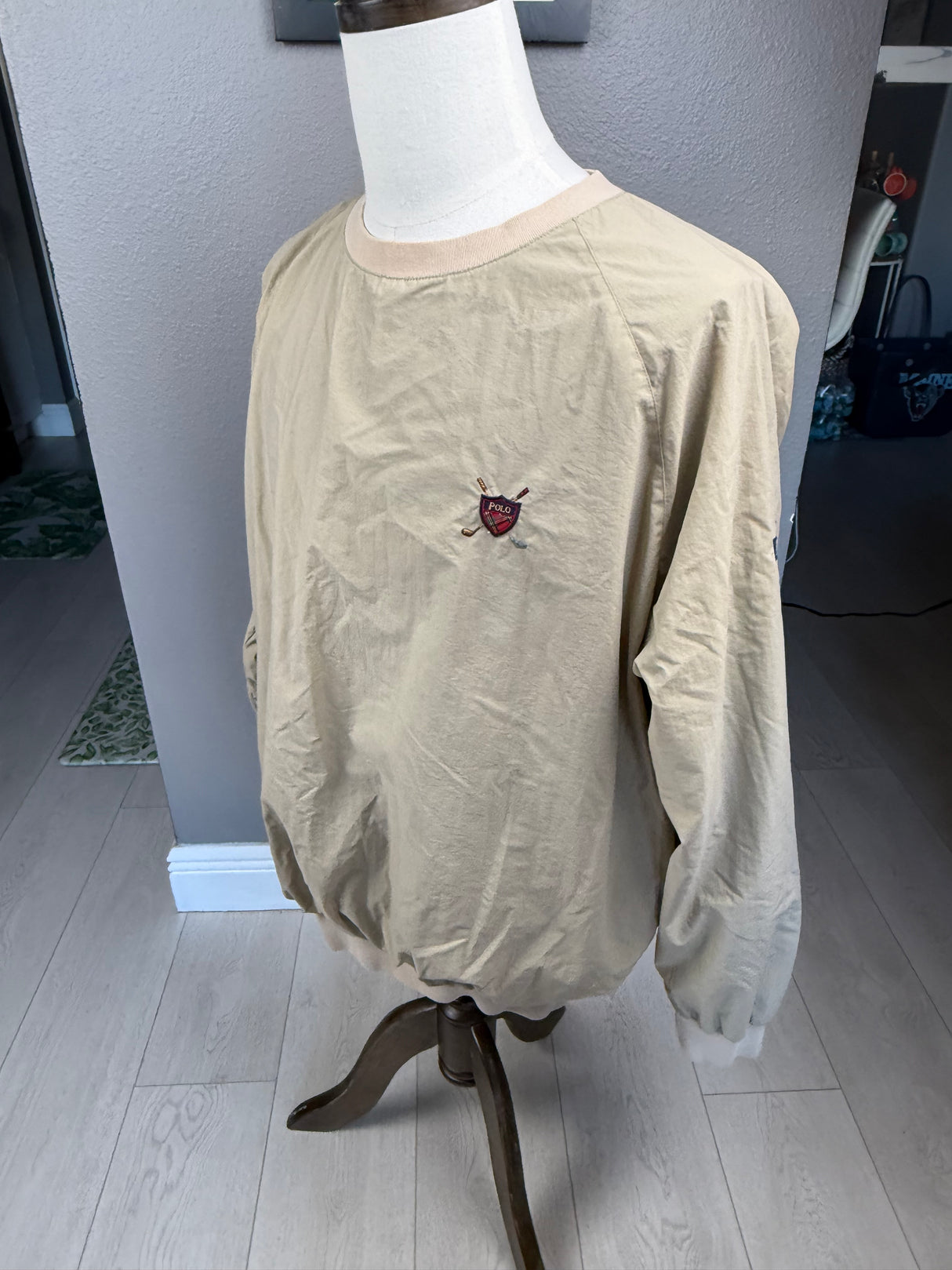 Polo Ralph Lauren Tan Vintage 90's V Neck Golf Windbreaker Mens Medium*