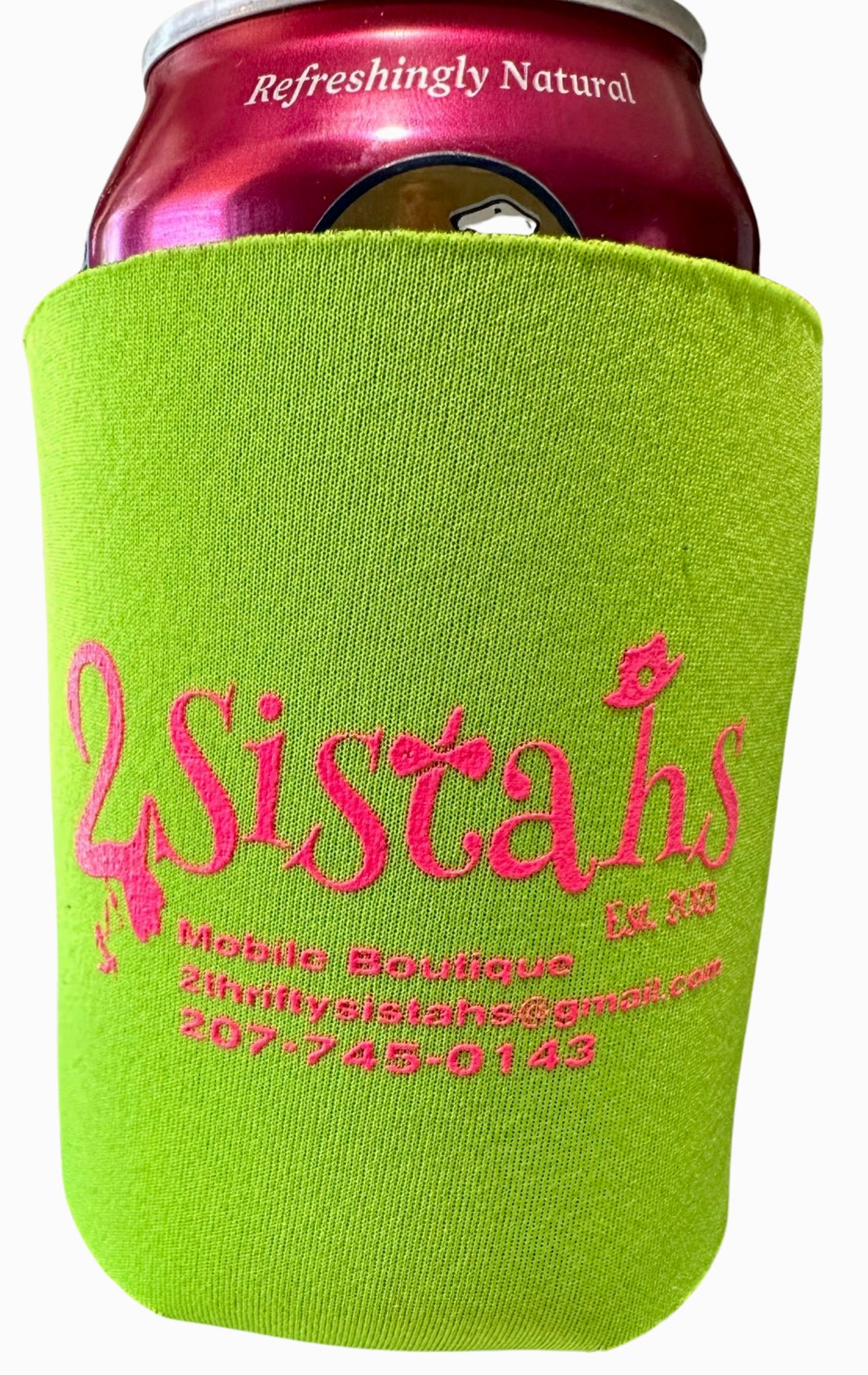 2Sistahs Pink and Green Signature Koozie