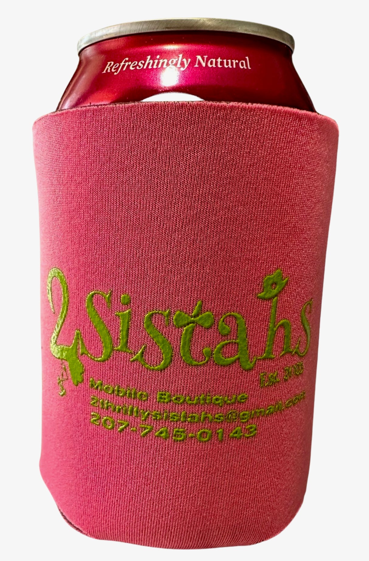 2Sistahs Pink and Green Signature Koozie