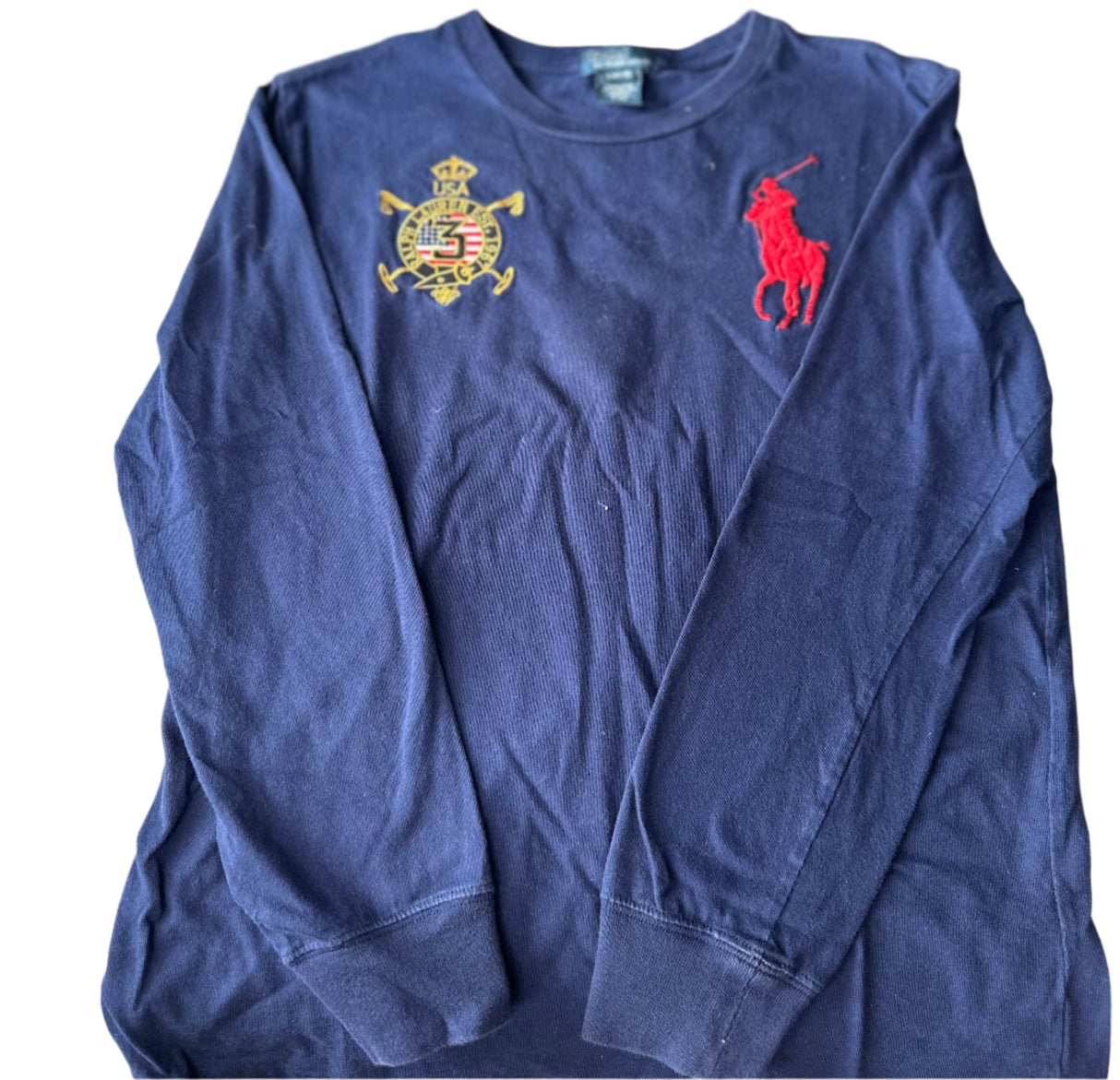 Polo by Ralph Lauren USA Crest Vintage Long Sleeve Tee Big Pony Youth Large*