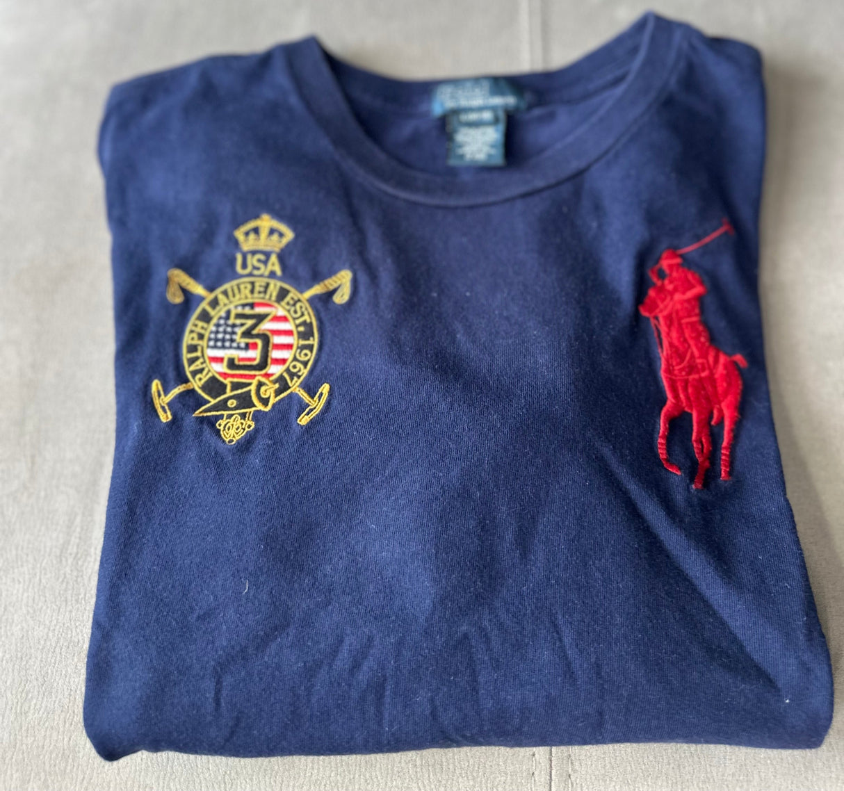 Polo by Ralph Lauren USA Crest Vintage Long Sleeve Tee Big Pony Youth Large*