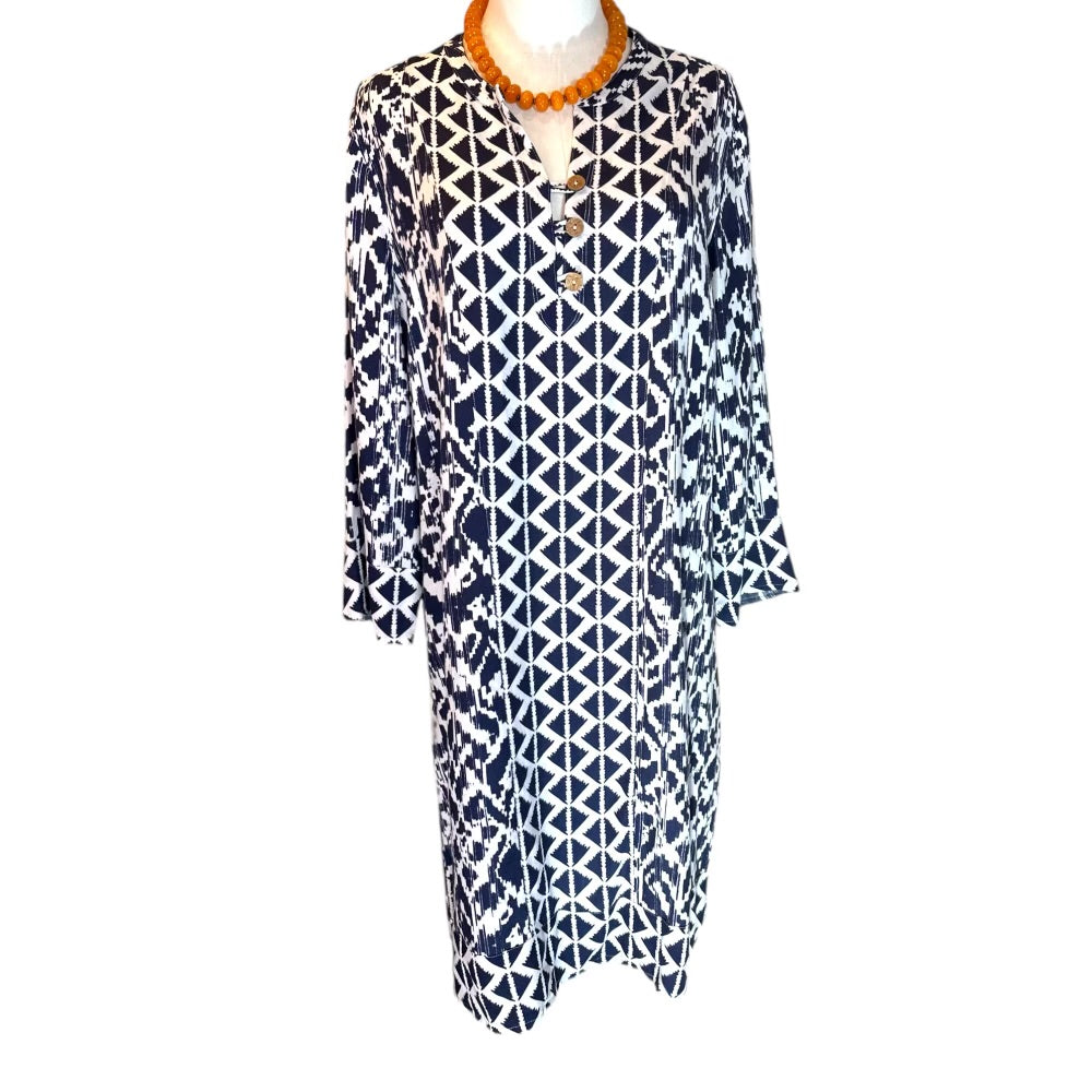 Soft Surroundings Raven Long Sleeve Vintage Shirt Dress Navy/White*