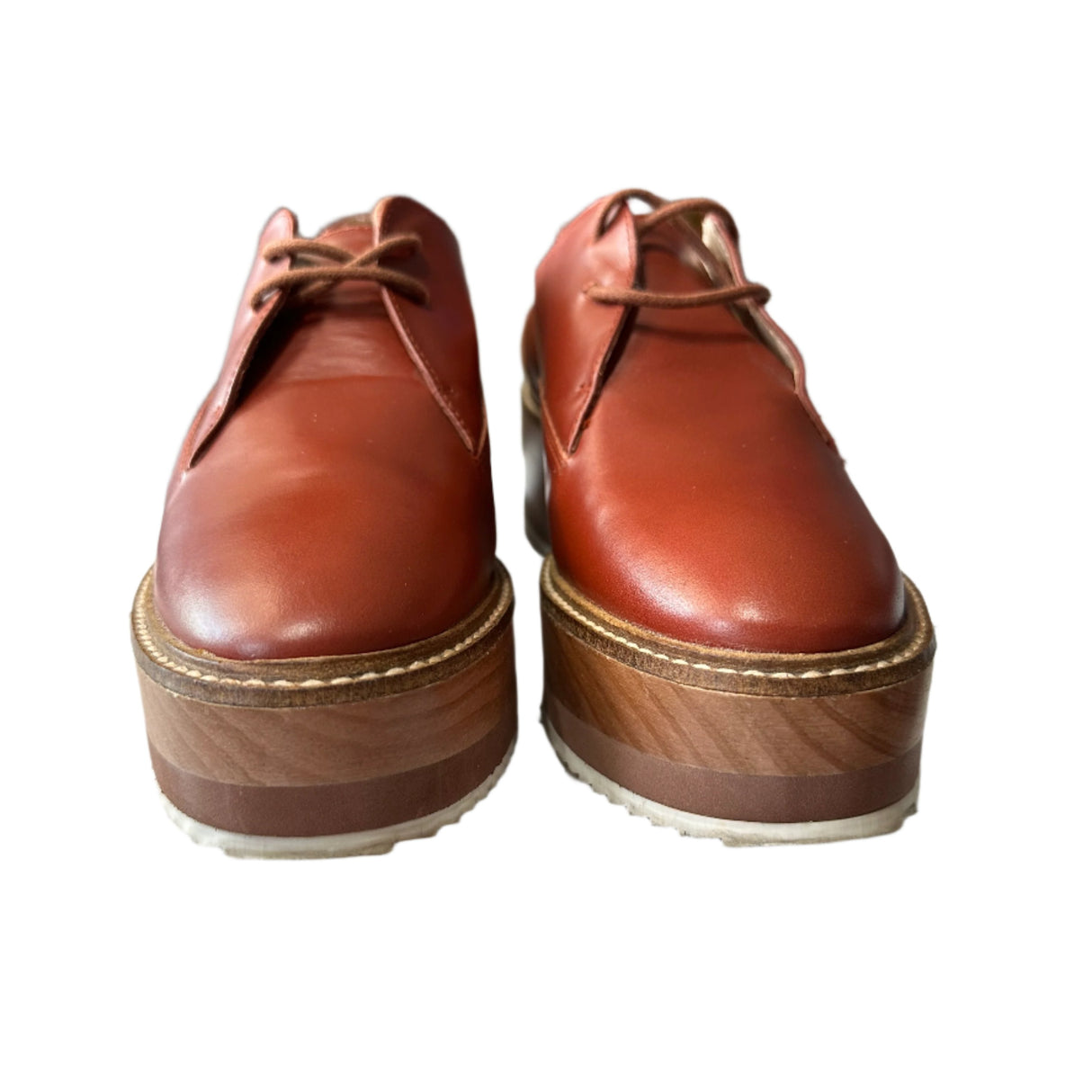 Zara Women Wooden Platform Burgundy Vintage Oxfords Size 7*