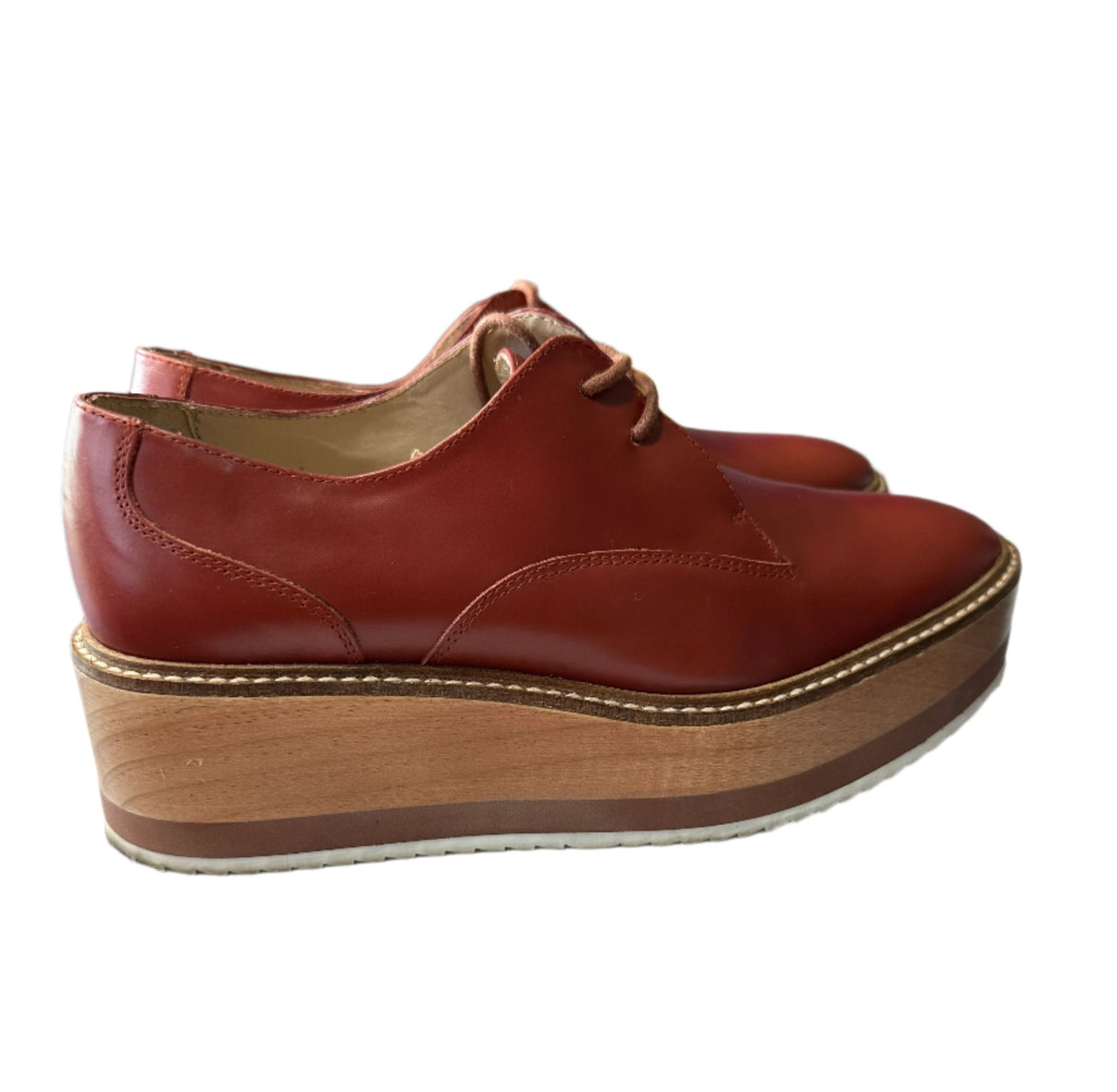 Zara Women Wooden Platform Burgundy Vintage Oxfords Size 7*