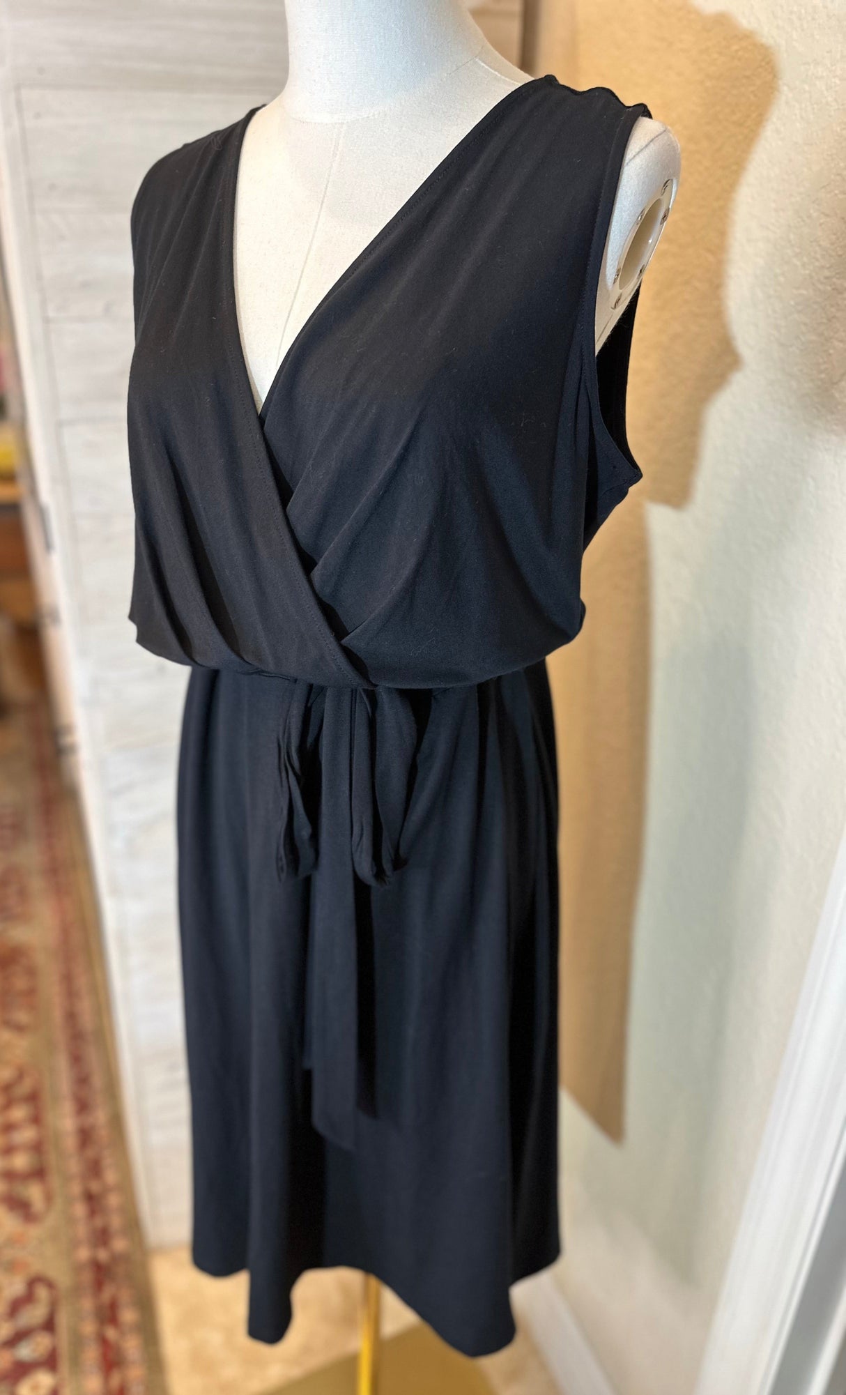 Talbots Sleeveless Faux Wrap Petite Black Dress