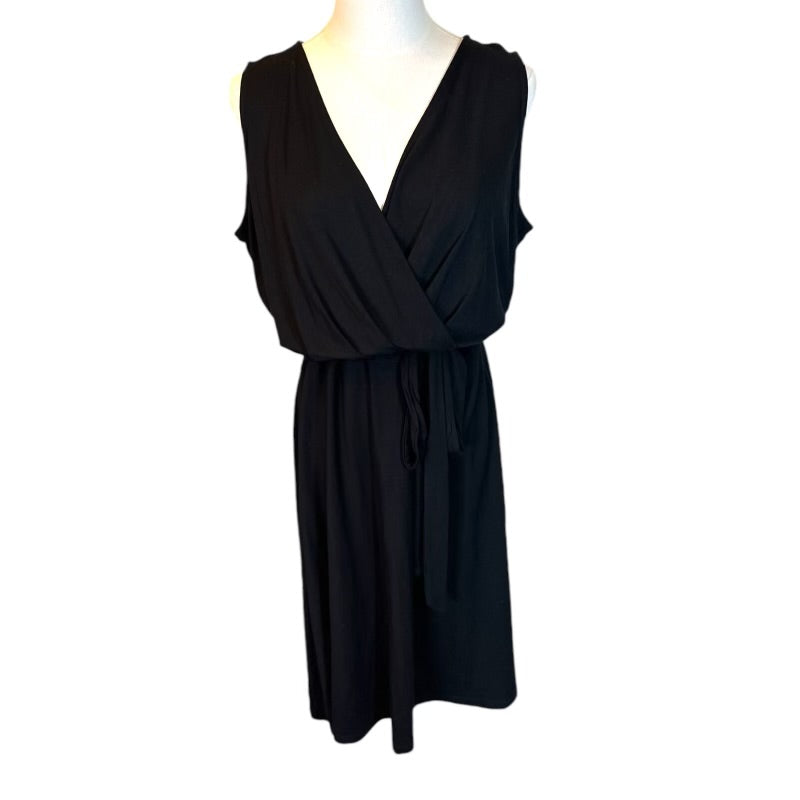 Talbots Sleeveless Faux Wrap Petite Black Dress