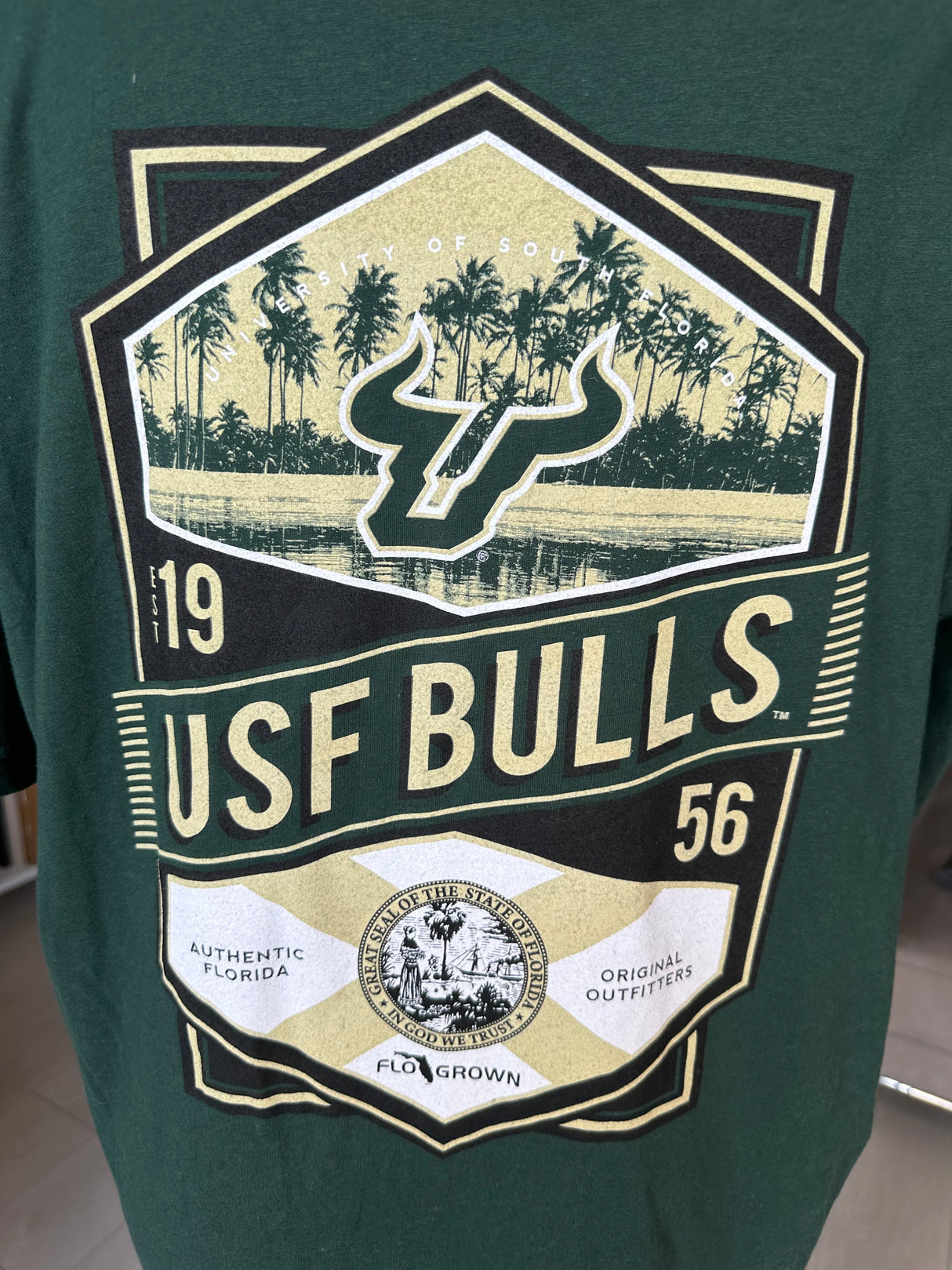 Flo Grown University of South Florida Bulls Green Mens Tee XL