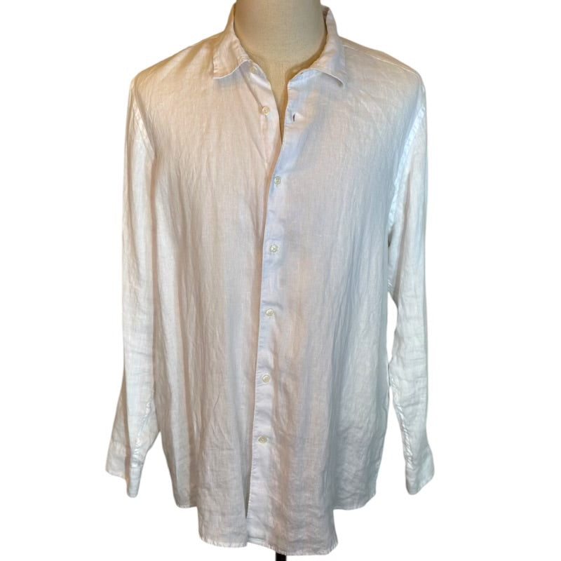 Tasso Elba White 100% Linen Mens Preloved Shirt*