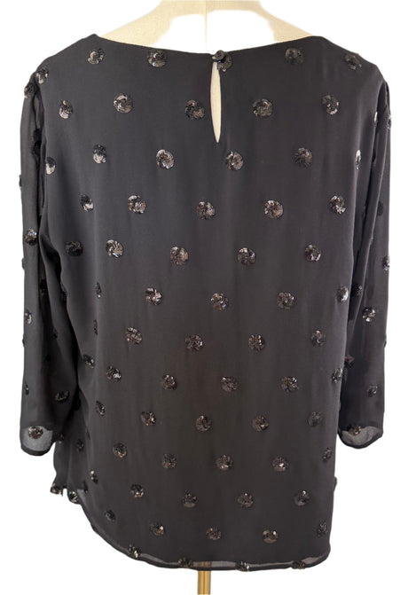 Talbots Black Sequin Dot Cocktail Party Preloved 3/4 Sleeve Blouse Large*