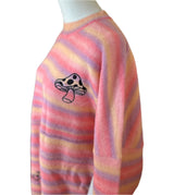 Spirit Jersey Pink Striped Trippy Mushroom Oversized Sweater Size Large