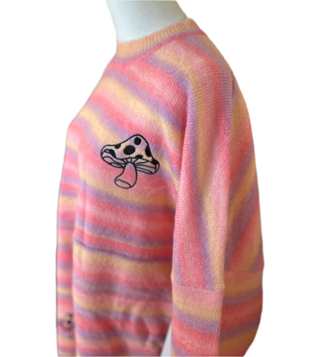 Spirit Jersey Pink Striped Trippy Mushroom Oversized Sweater Size Large