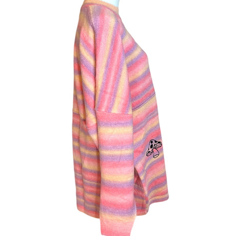 Spirit Jersey Pink Striped Trippy Mushroom Oversized Sweater Size Large