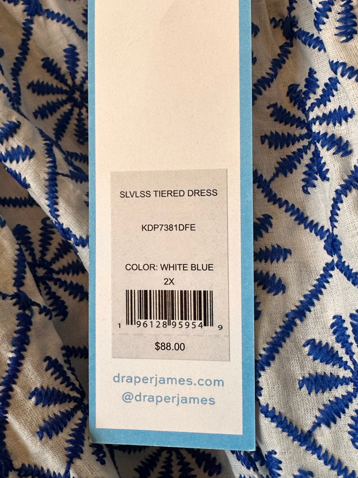 Draper James RSVP Blue & White Tiered Dress Size 2X New