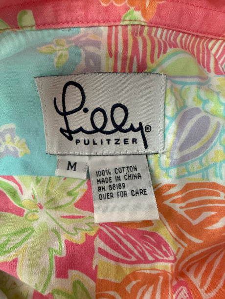 Lilly Pulitzer Cotton Long Sleeve Parrots & Flowers Patch Panel VINTAGE Shirt Size Medium*