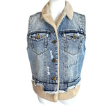 Oli&Hali by Buckle Sherpa Lined Cropped Denim Vest Womens Size Small