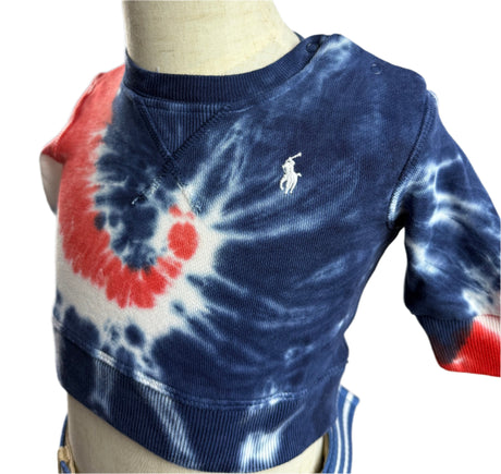 Ralph Lauren Red White Blue Tie Dye Crewneck Sweatshirt 3Mos Toddler