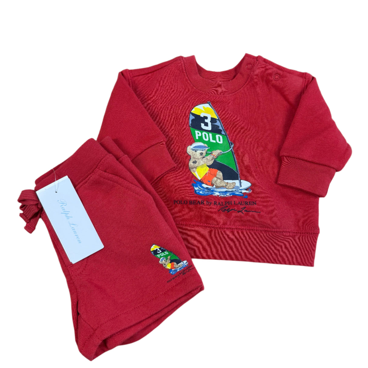 Ralph Lauren WindSurfing Polo Bear Toddler 2 Piece Short Set Red Size 3 Mos