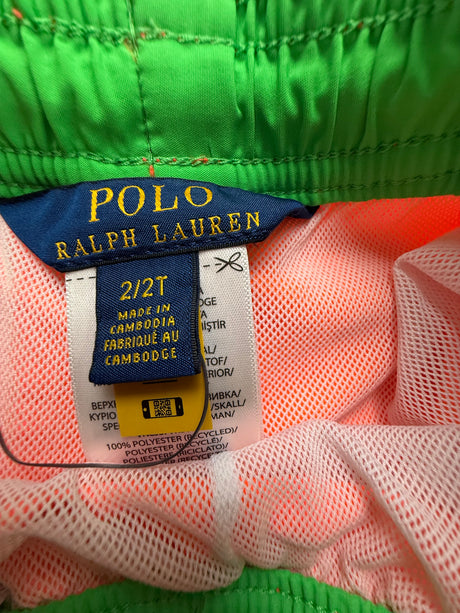 Polo Ralph Lauren Neon Orange Embroidered Bear Boys Preloved Swim Shorts 2T*