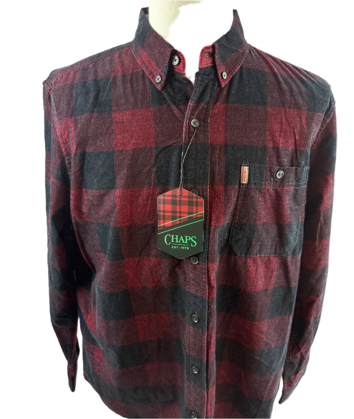 Chaps Buffalo Plaid Campfire Corduroy Mens Shirt Size Large