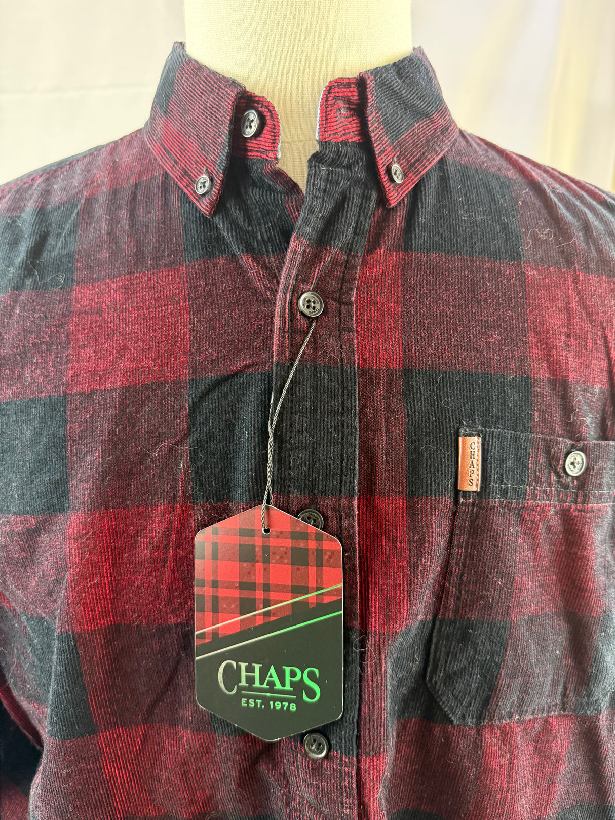 Chaps Buffalo Plaid Campfire Corduroy Mens Shirt Size Large