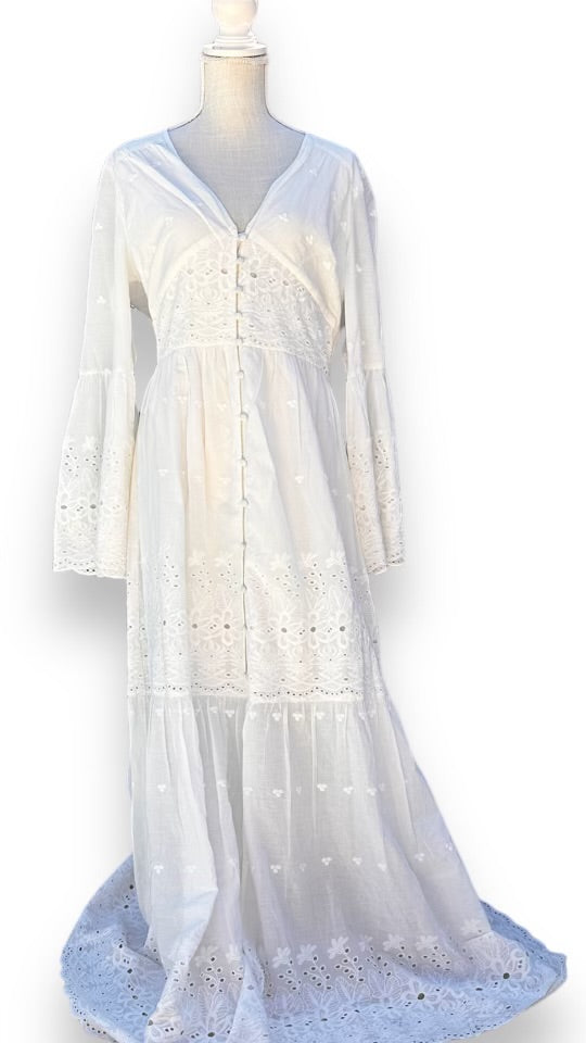 B.O.G. Collective Bohemian White Waves Vintage Womens Dress Size Large*