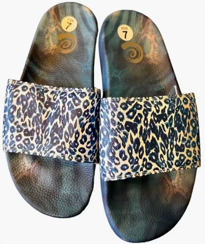 Johnny Was Blue Cheetah Slides Women