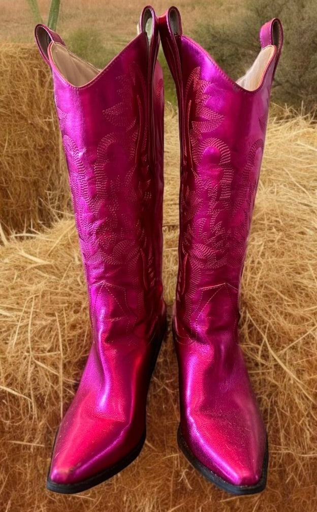 2Sistahs Take2 Flamingo Pink Coastal Cowgirl Boots Vintage Size 7.5*