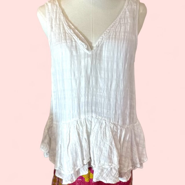 Vanessavirginia White Womens Vintage  Ruffle Tank*