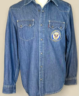 Levi's US Navy Patch Vintage Unisex Preloved Denim Shirt Size Large