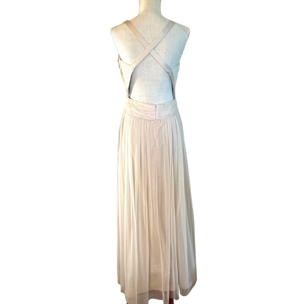 Hitherte by Anthropologie Sheer Champaigne Evening Dress