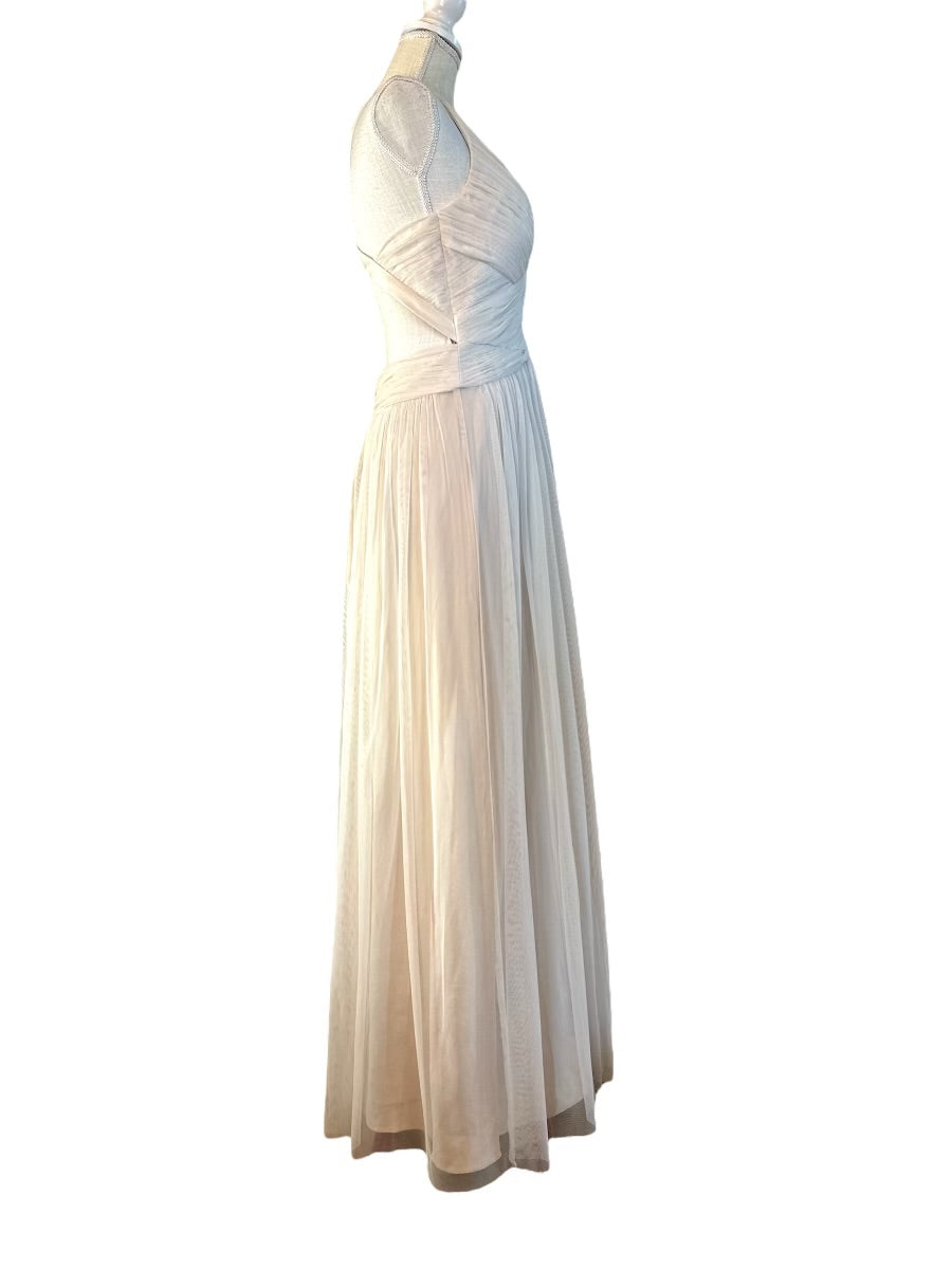 Hitherte by Anthropologie Sheer Champaigne Evening Dress